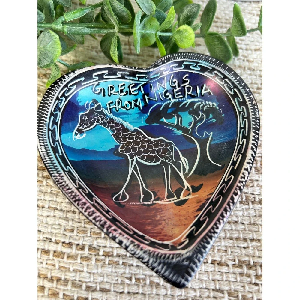 Handmade Greetings From Nigeria Heart Soapstone Giraffe Trinket Dish Hand Carved